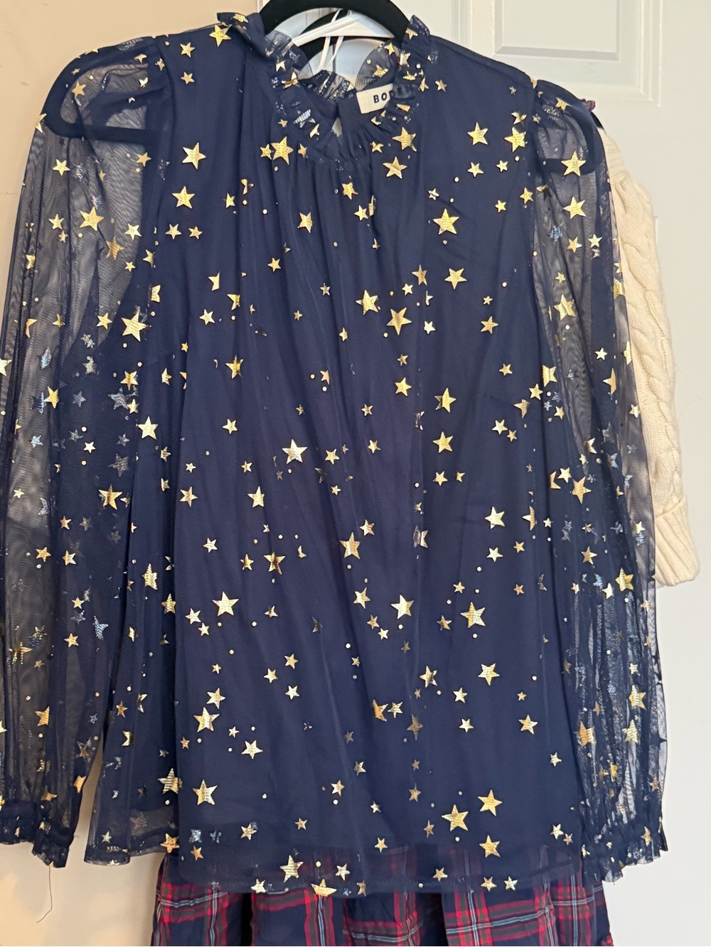 Boden Navy Star Print Sheer Blouse